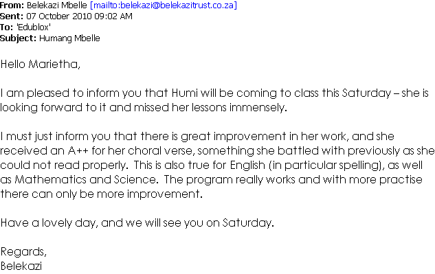 eMail from Belekazi